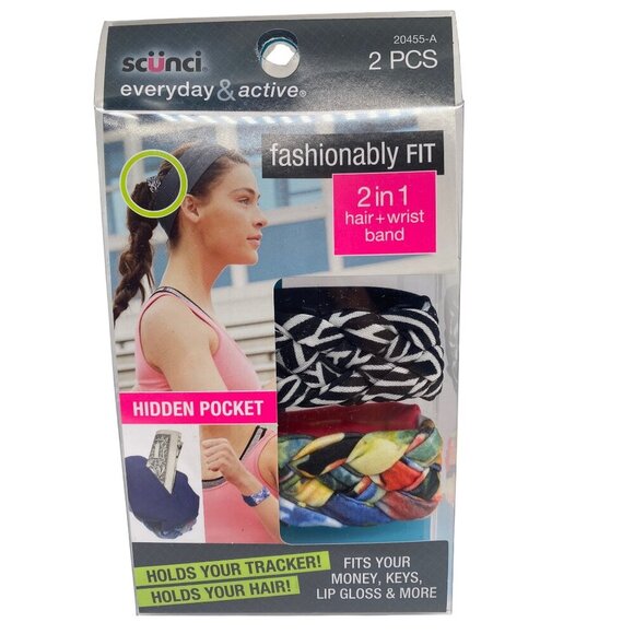 Scunci Everyday & Active Fashionably Fit 2 in 1 Hair Wrist Band 20455-A Colorful - Picture 6 of 7